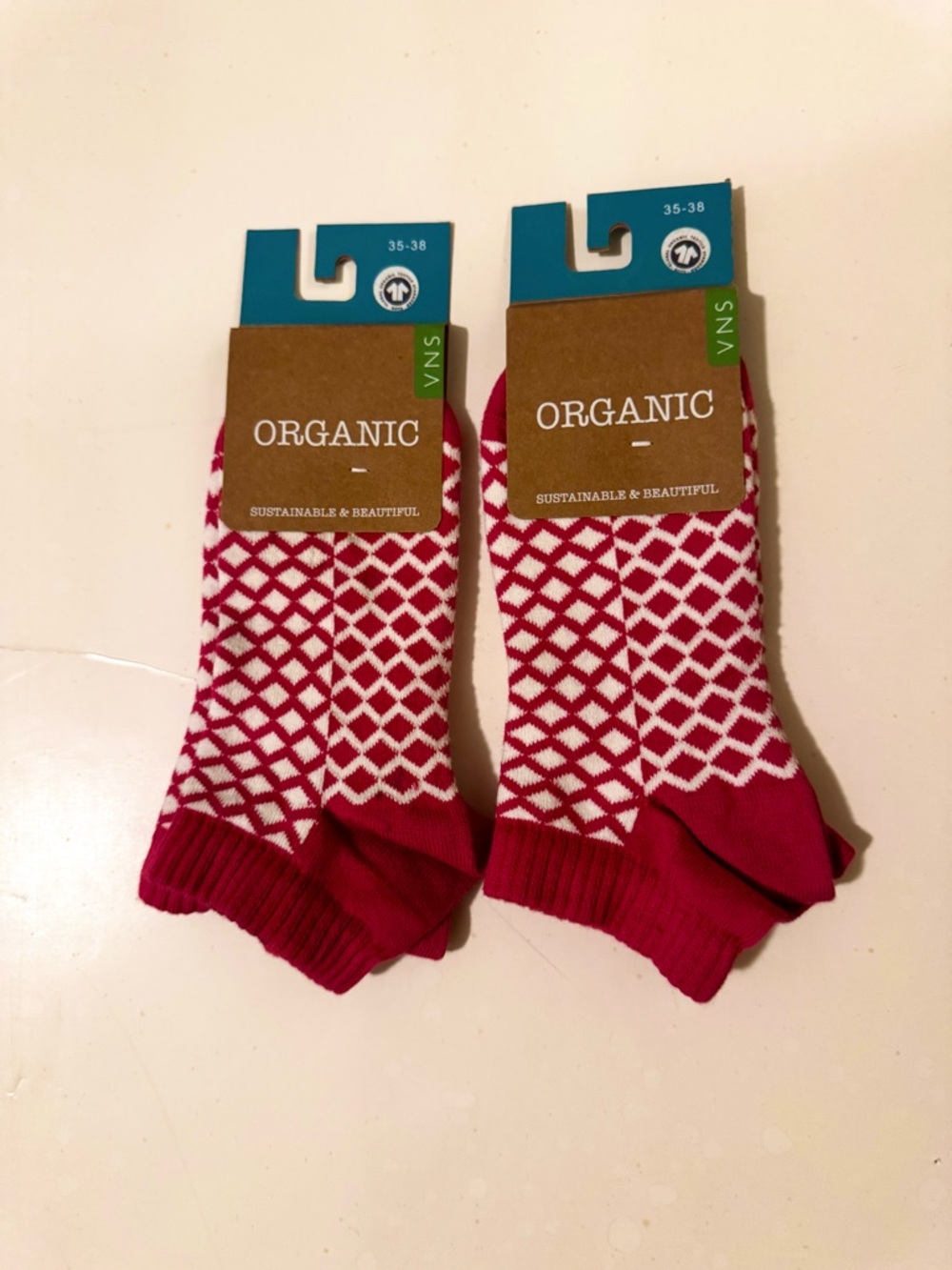 Organic Cotton Women’s Red Coral Diamond Pattern Socks - Pack of 2 - NWT